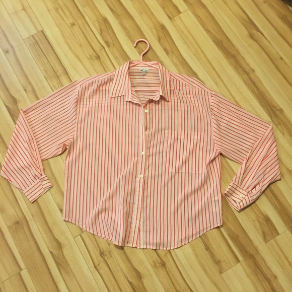 Pink striped button up down top - Picture 1 of 5